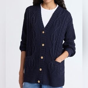 Classic Oversized Navy Cable Knit Cardigan